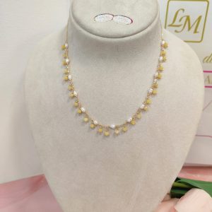 Collana Perle E Pietre In Ottone Dorato