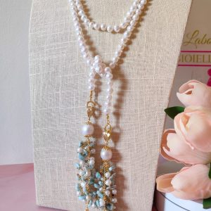 Collana Perle E Larimar Con Ciondoli Estraibili