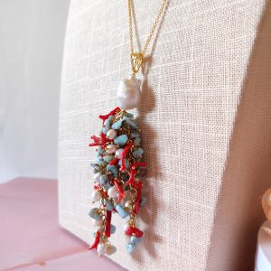 Collana Corallo E Larimar Con Perle