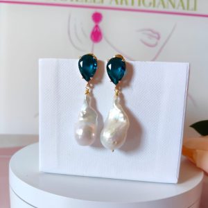 Orecchini Cristallo E Perle Barocche Pendenti