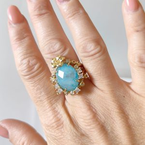 Anello Quarzo Azzurro Con Zirconi Regolabile
