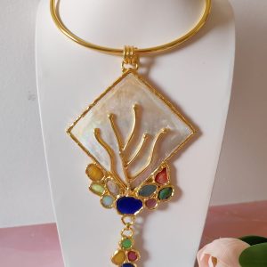 Collana Rigida Con Madreperla E Pietre Naturali Multicolore