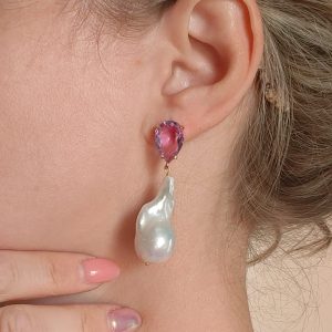 Orecchini Lilla E Perle Barocche Pendenti