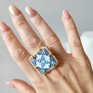 Anello Maiolica Siciliana Con Perle
