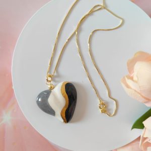 Collana Cuore Ceramica Con Catenina Veneziana Placcata Oro