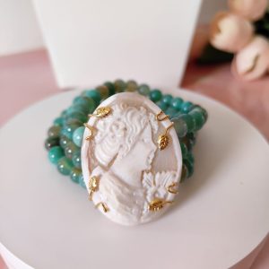Bracciale Agata Fuoco e Cammeo Con Montatura In Argento