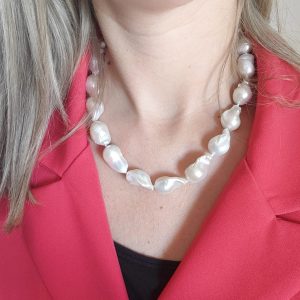 Collana Perle Barocche Con Chiusura A Timone In Argento Dorato