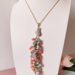 Collana Lunga Perla Barocca E Corallo