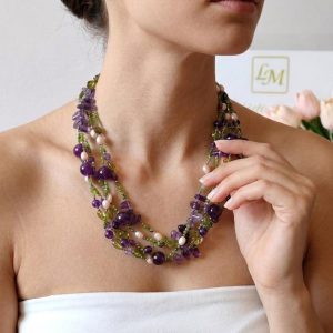 Collana Ametista E Giada Con Perle E Argento 925