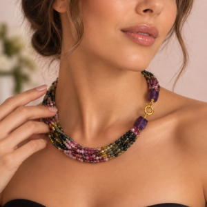 Collana Tormalina E Ametista Con Chiusura In Argento Dorato