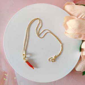 Collana Corallo Portafortuna In Argento Dorato