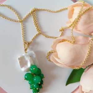 Collana Perla Barocca E Giada Verde