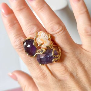 Anello Cammeo E Ametista Regolabile
