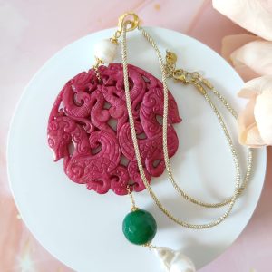 Mandala In Giada Con Agata Verde E Perla Barocca
