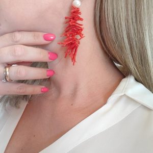 Orecchini Corallo Rosso: Perla e Rami Naturali