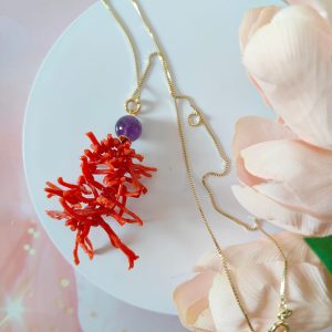 Collana Corallo E Ametista Con Catenina Veneziana