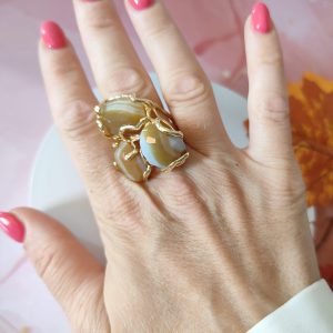 Anello Agata Striata Sfaccettata Con Montatura Regolabile