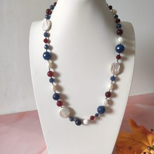 Collana Agata E Zaffiro Con Perle E Ematite