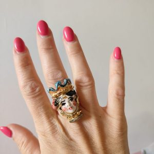 Anello Testa Di Moro In Ceramica Caltagirone