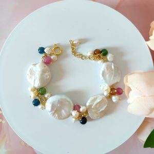 Bracciale Perle Barocche Piatte E Pietre Naturali