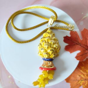 Collana Pigna Siciliana Con Giada Gialla E Cordoncino Dorato