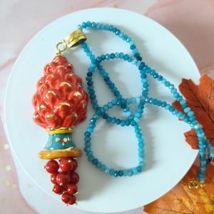 Collana Pigna Rossa Con Agata Azzurra E Perle Di Maiorca