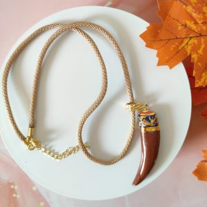 Collana Corno Ceramica Con Cordoncino In Stoffa E Moschettone