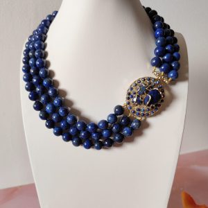 Collana Lapislazzuli Multifilo Con Chiusura Laterale
