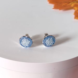 Orecchini Cammeo Con Fiore In Agata Azzurra E Argento 925