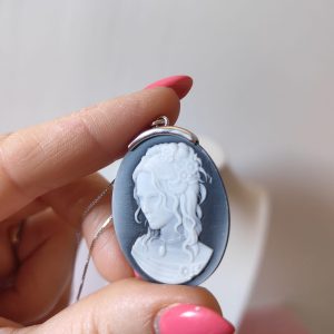 Cammeo Agata Nera Collana In Argento 925