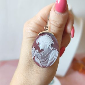 Cammeo Agata Rossa Collana In Argento 925