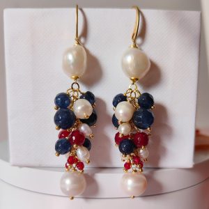 Orecchini Perle E Zaffiro Con Agata Borgogna