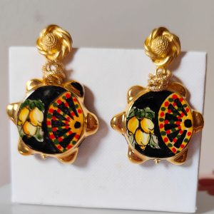 Orecchini Tamburello In Ceramica Di Caltagirone