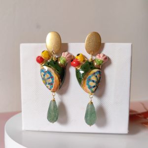 Orecchini Fichi D’India In Ceramica Con Quarzo Verde
