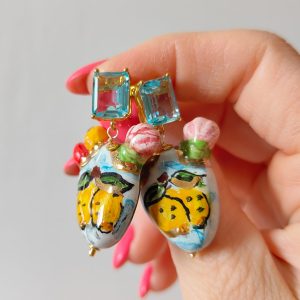 Orecchini Ceramica E Cristalli Con Fichi D’India