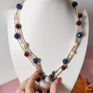 Collana Perle E Zaffiro Con Agata Borgogna