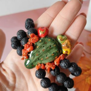 Bracciale Lava E Fichi D’India Con Corallo E Ceramica