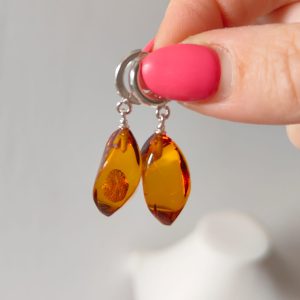 Orecchini Ambra Baltica Cognac in Argento 925