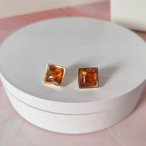 Orecchini Ambra Placcati Oro in Argento 925