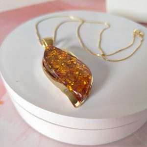 Collana Ambra Cognac Oro in Argento 925 Placcato