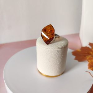 Anello Ambra Cognac Regolabile In Argento 925