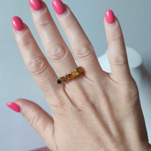 Anello Ambra Multicolor In Argento Placcato Oro