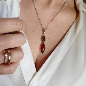 Collana Ambra Verde E Cognac In Argento 925