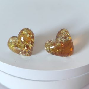 Orecchini Cuore Ambra Cognac Naturale