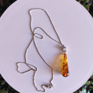 Goccia Ambra Cognac Girocollo In Argento 925 Elegante
