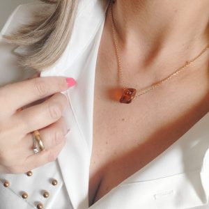 Girocollo Ambra Con Catena Diamantata In Argento 925