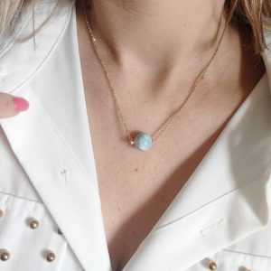 Girocollo Larimar Con Catena Diamantata In Argento 925