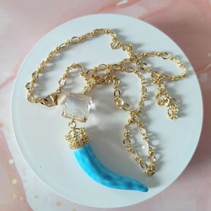 Collana Corno Portafortuna In Ceramica Con Catena Dorata