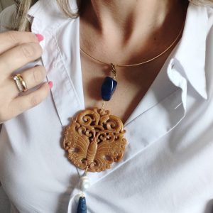 Collana Giada E Lapislazzuli Con Perla Barocca