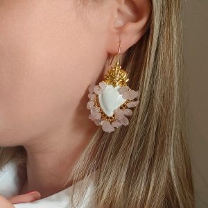 Orecchini Cuore Sacro E Quarzo Rosa